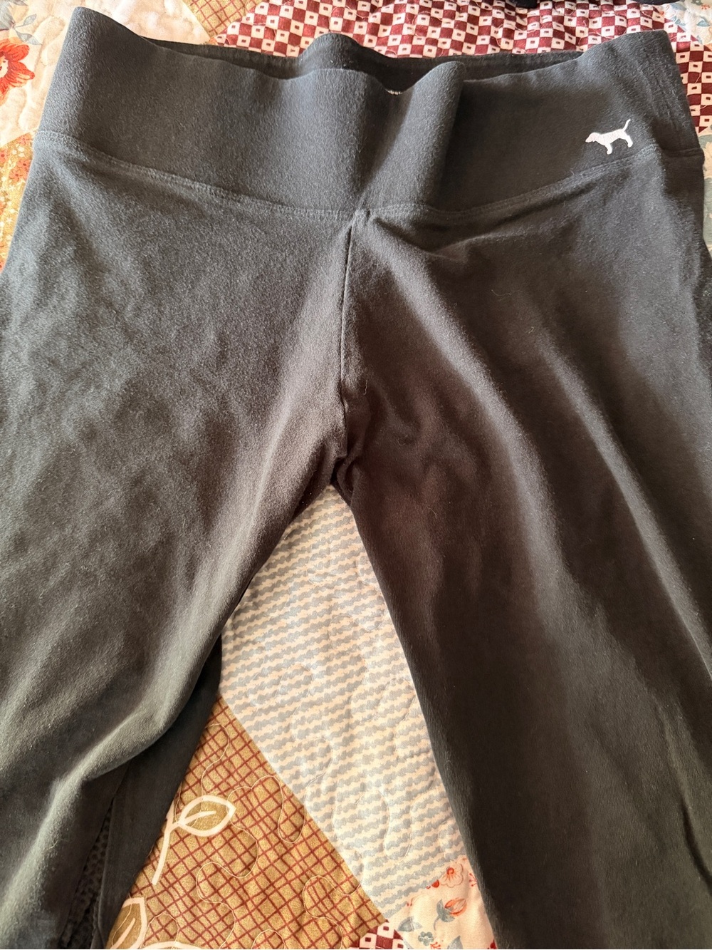PINK Victoria's Secret Black Leggings with Small White Dog Logo